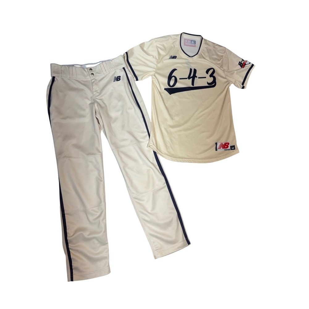 New Balance Baseball Uniform‎ Set Size Medium Cream Navy 6-4-3 DP Team Issue